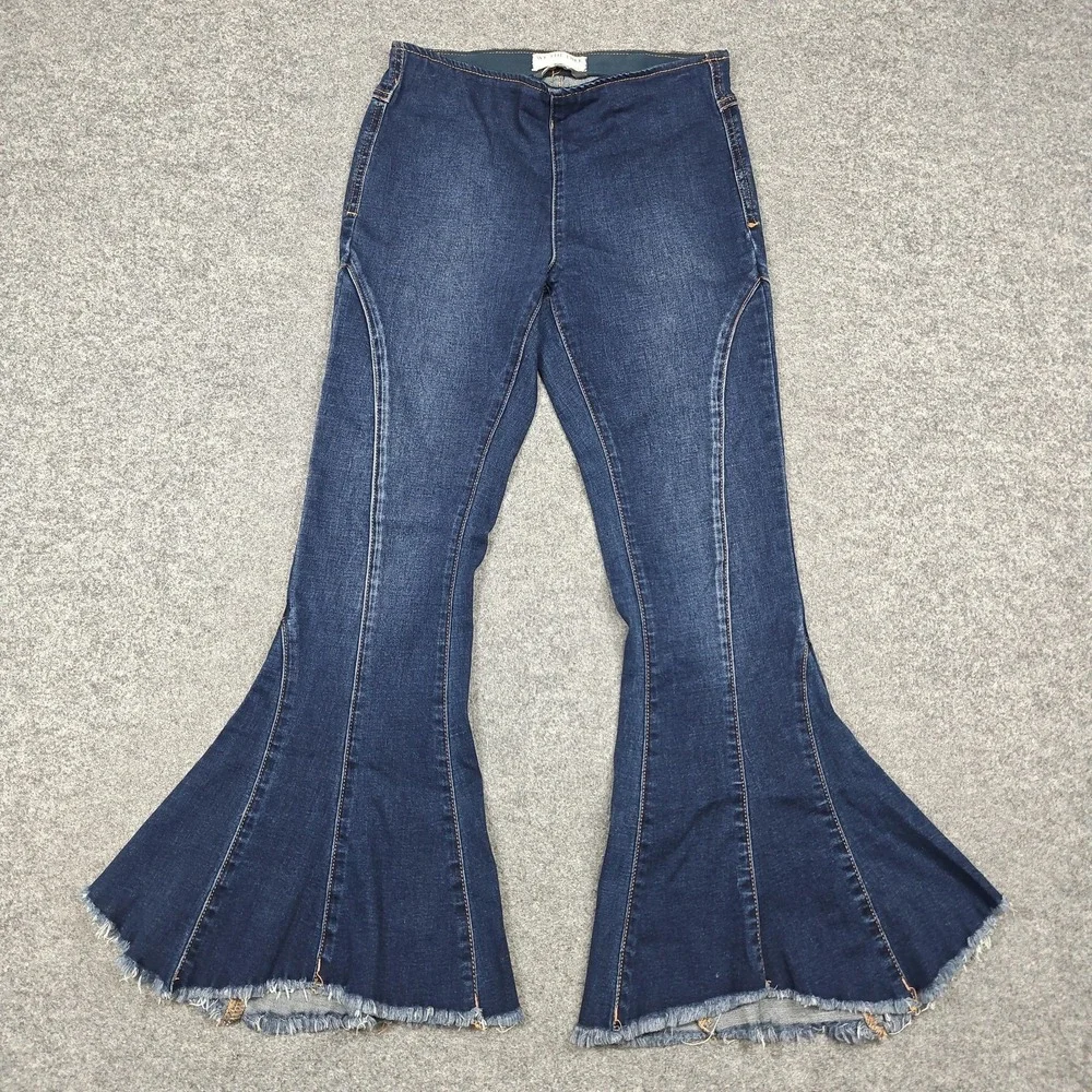 We The Free‎ Free People Flare Jeans Womens 26 Blue Fringe Hem High Rise Denim